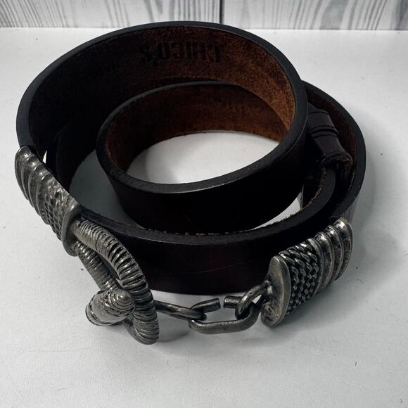 Chicos Boho Chic Belt Hook / Loop Buckle Brown Leather USA Small 35 Adjustable - Picture 1 of 8